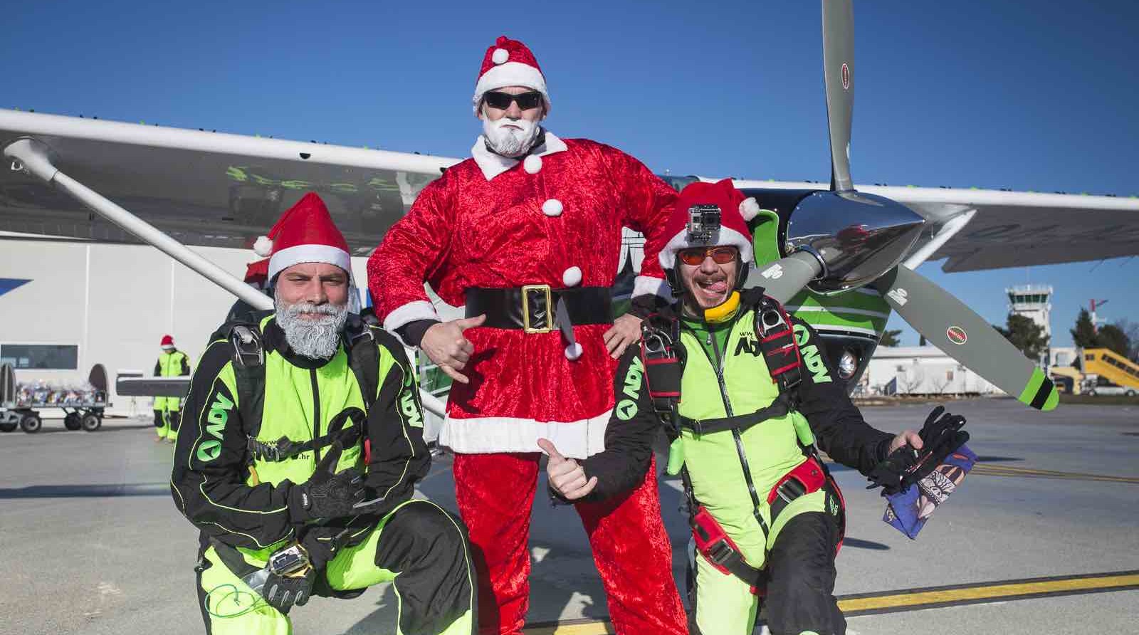 Santa claus skydiving in Croatia Zadar