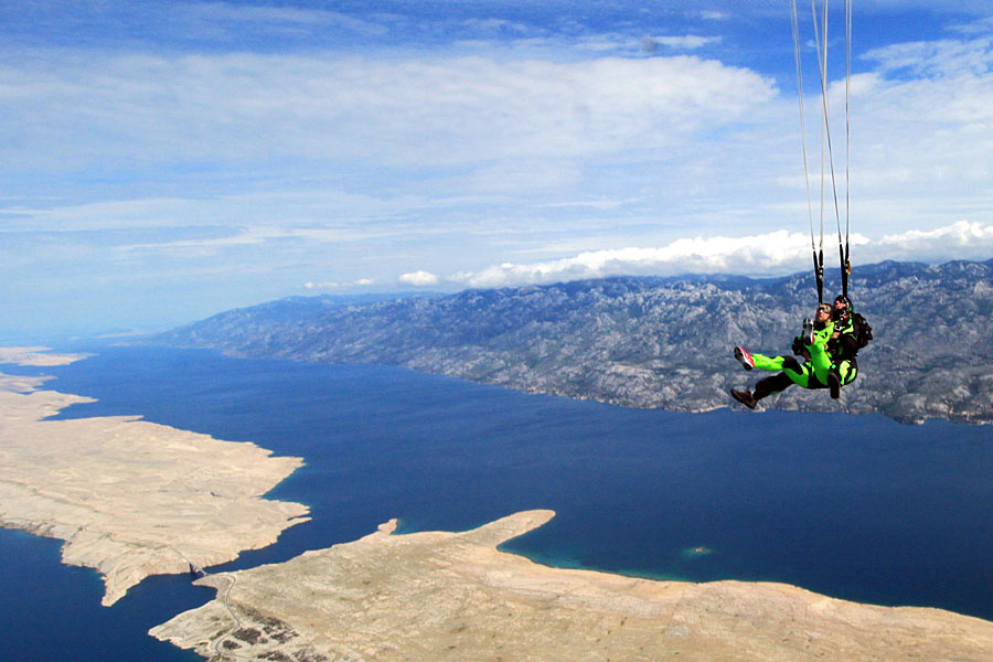 Tandem jump in Croatia above the Adriatic sea